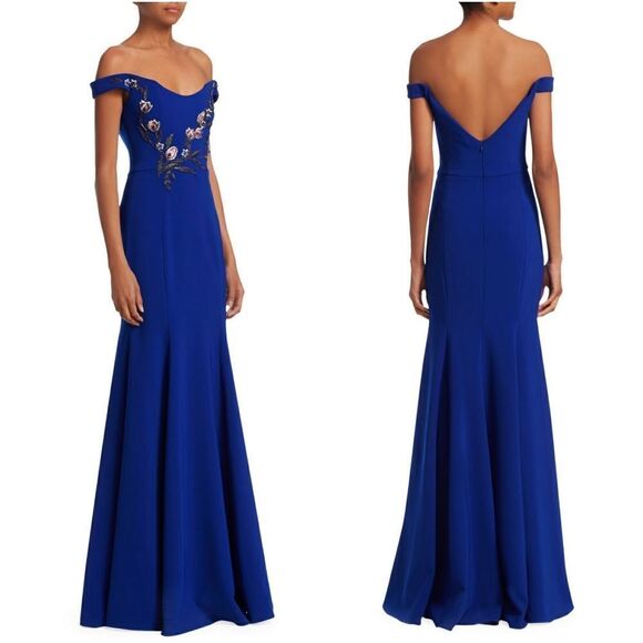 New! MARCHESA NOTTE Women's Embroidered Off-Shoulder Gown Dress Size 16 Royal - Picture 6 of 8
